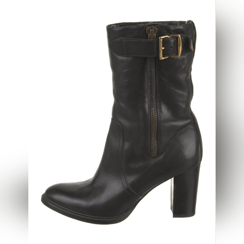 Burberry Leather Shearling Combat / Moto 3" Heeled Boots